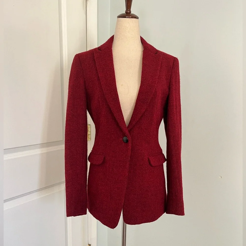 Rag & Bone 100% pure new wool hand woven red tweed blazer jacket size 2 - Picture 6 of 12